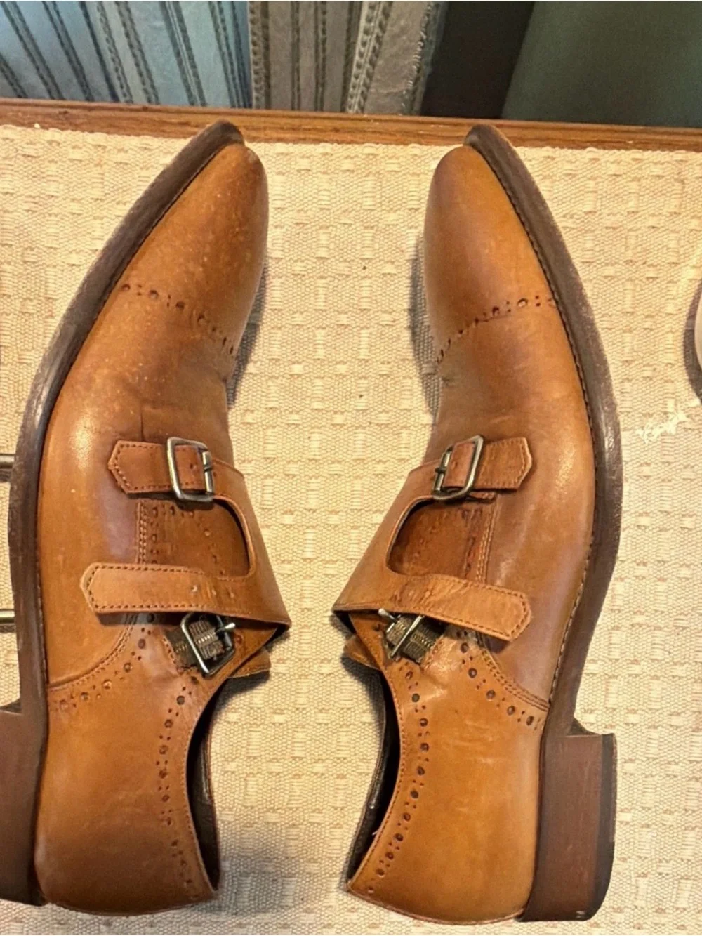 Johnston & Murphy Tan Double Monk Strap Brogue Oxfords